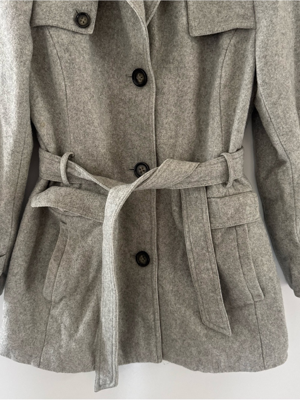 Banana Republic Women's Coat Size Large Gray Belted Wool Button Up Peacoat - Picture 3 of 10